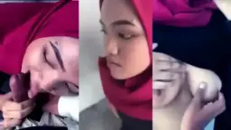 Ukhti Berhijab Merah Memuaskan Hasrat Dengan Memuntahkan Cairan Panas Ke Dalam Mulut